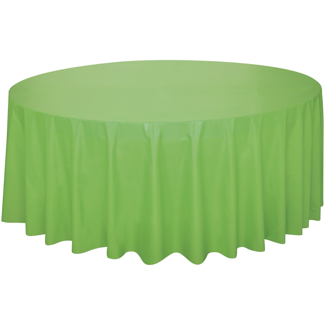 Lime Green Solid Round Plastic Table Cover, 84"