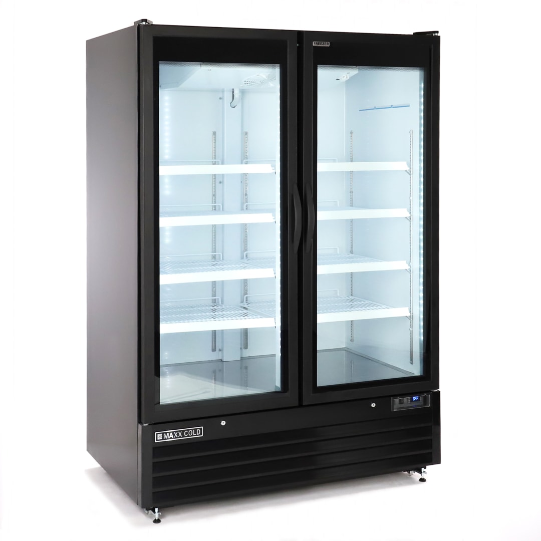 Maxx Cold Double Glass Door Merchandiser Freezer, Large Storage Capacity, 54"W, 50 cu. ft. Storage Capacity, in Black (MXGDM-50FBHC)