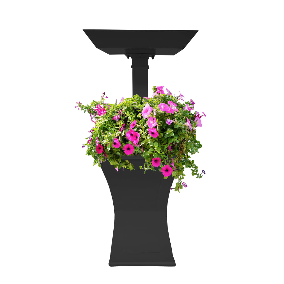 Modern Square Cast Aluminum Metal 40-in Black Bird Bath and Planter Vase Combo