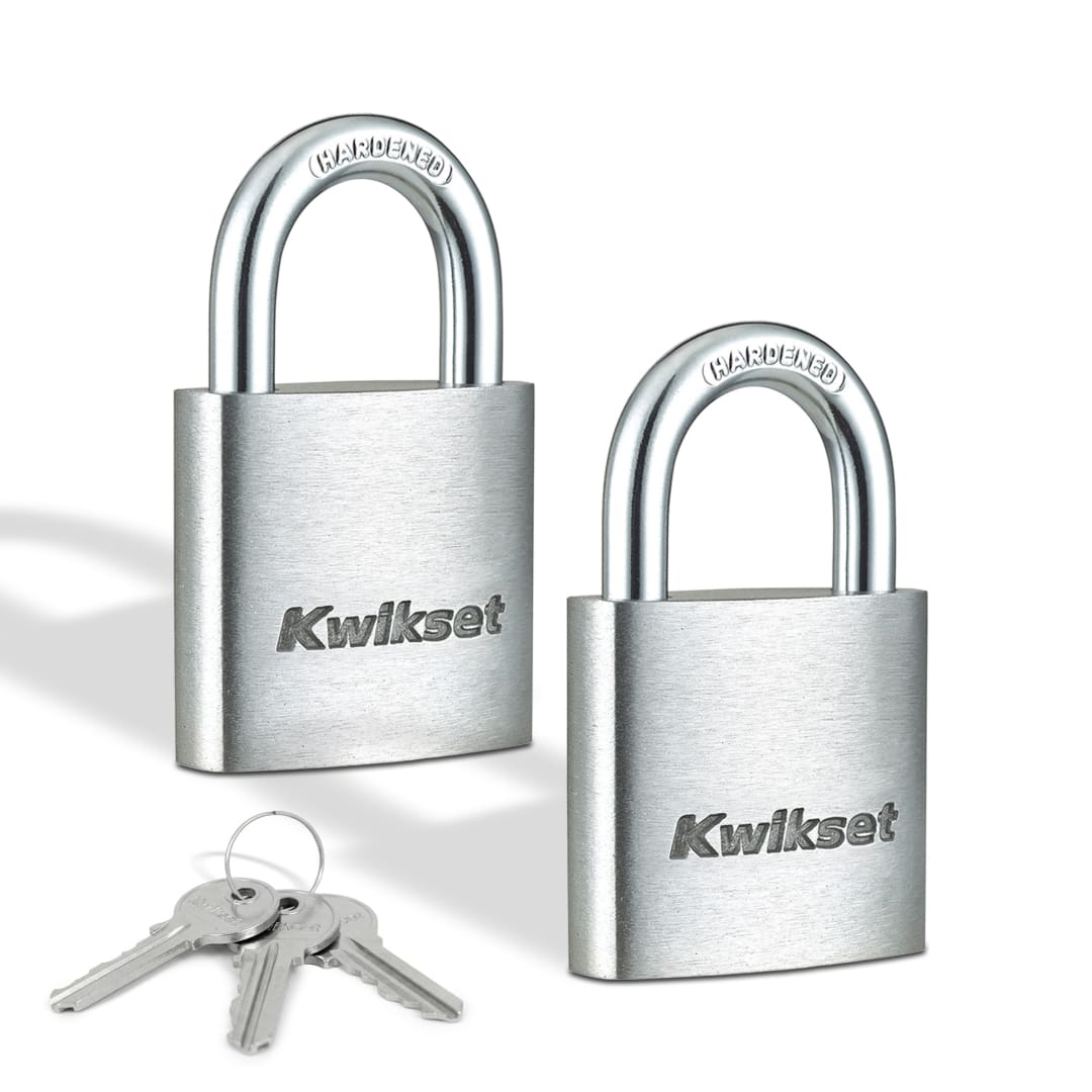 Kwikset Aluminum Padlock with Hardened Steel Shackle, 1-1/4 in Body, 5/8 in Shackle, 2 Pack