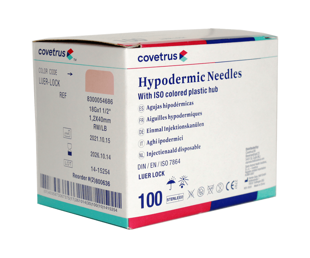 Covetrus Hypodermic Needle, Pink, 18G x 1.5" (40 mm), Sterile