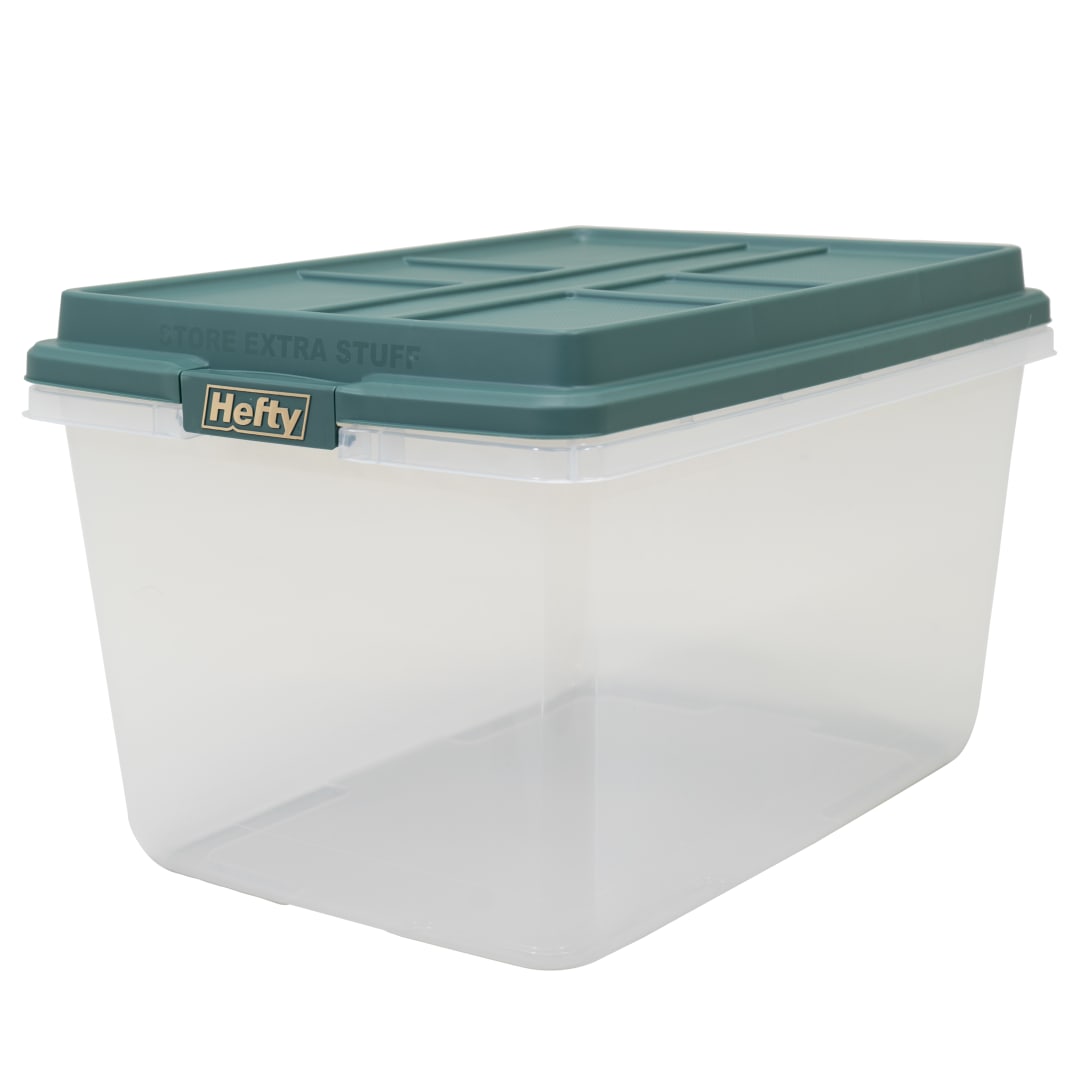 Hefty Holiday 72 Qt. Clear Storage Bin, Green Lid