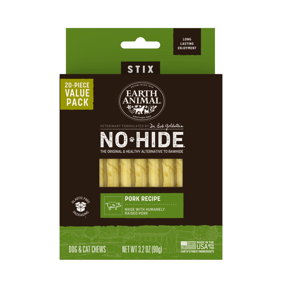 Earth Animal No-Hide Stix Pork Recipe Dog & Cat Chews, 20 Pack Value Pack