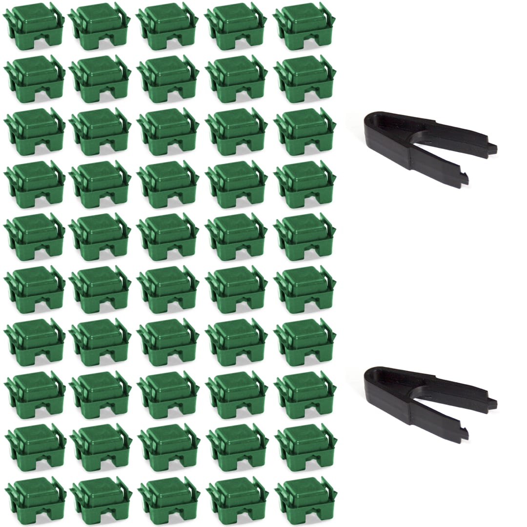 Modular Cube Locking Clips Pack of 50 and 2 Tweezers - Green