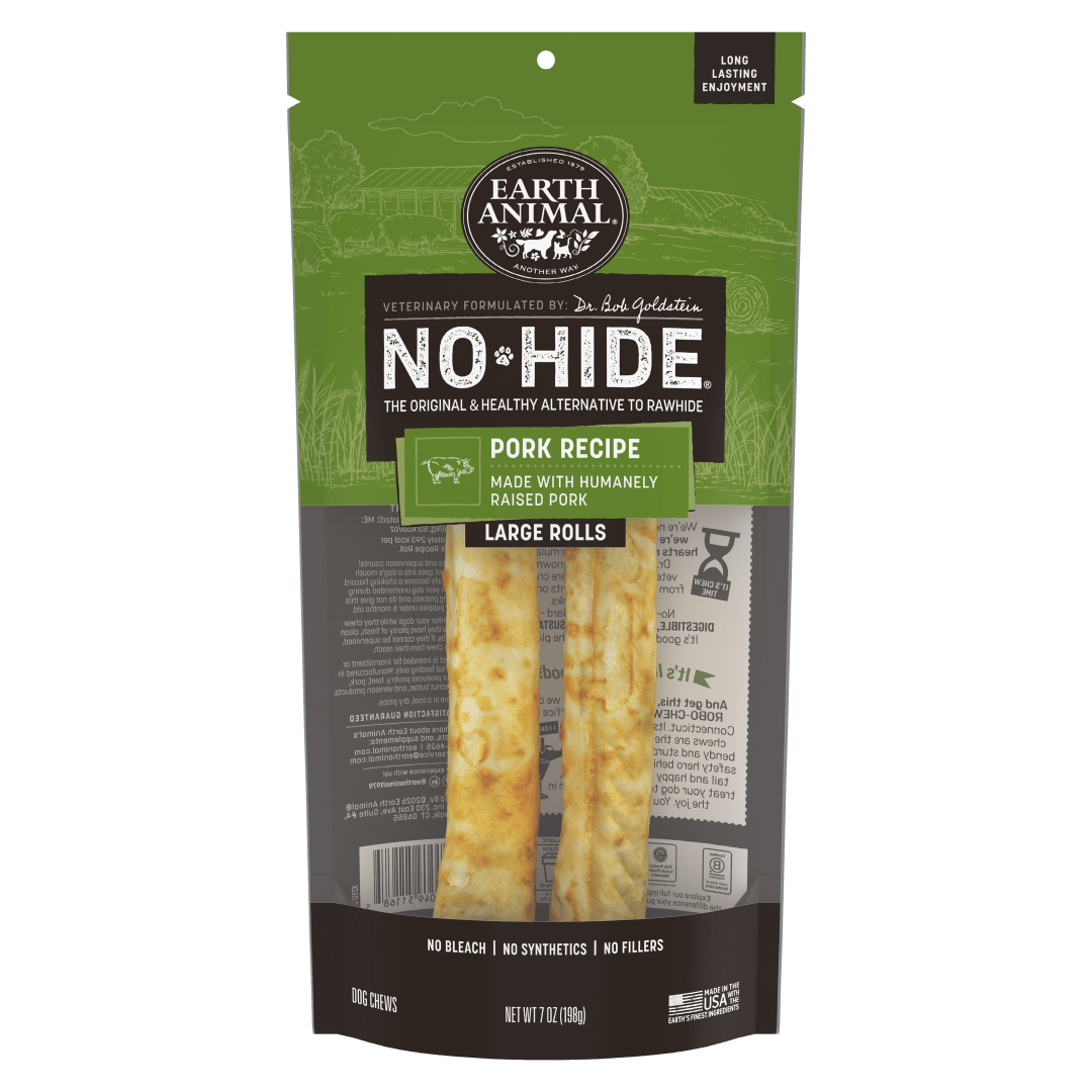 Earth Animal No-Hide Rolls Pork Recipe Large Dog Chews, 2 Pack