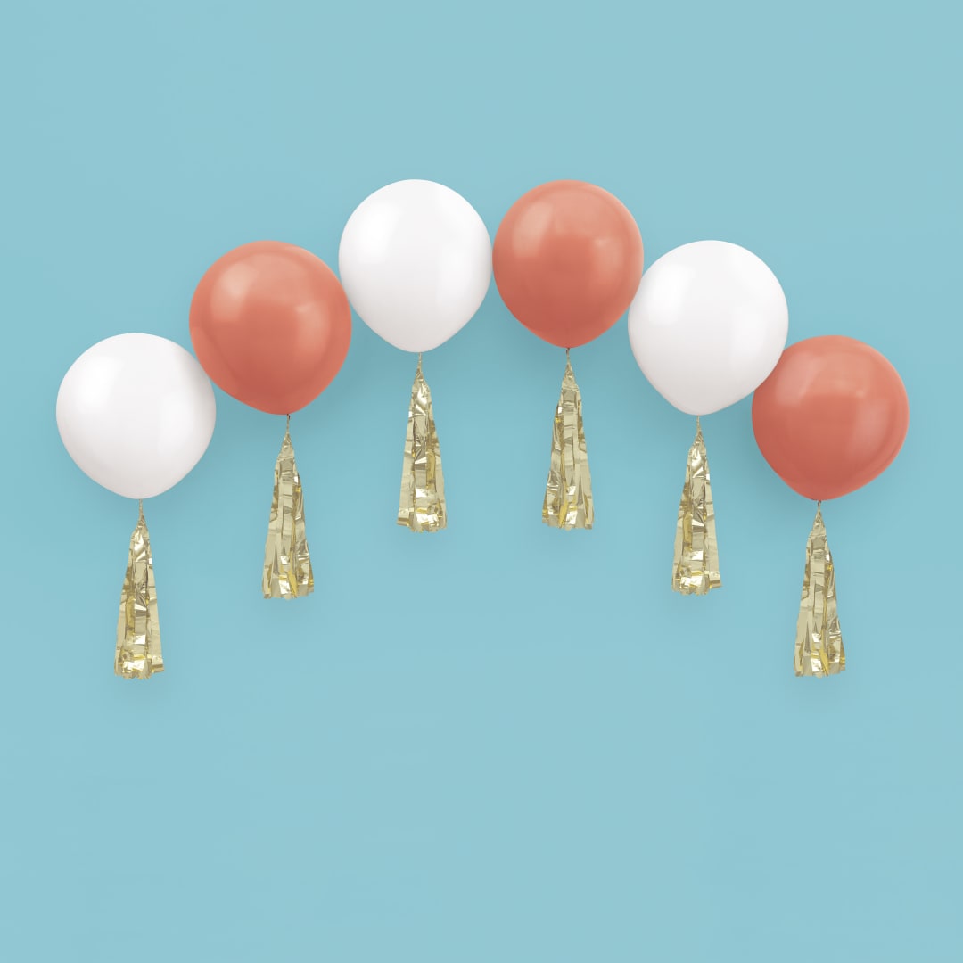 Peach &amp; White Oversized Balloon Arch Kit with Gold Tassel Tails
