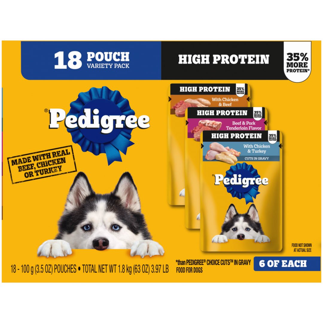 Pedigree High Protein Adult Wet Dog Food Variety Pack, 3.5 oz Pouches (18 Pack)