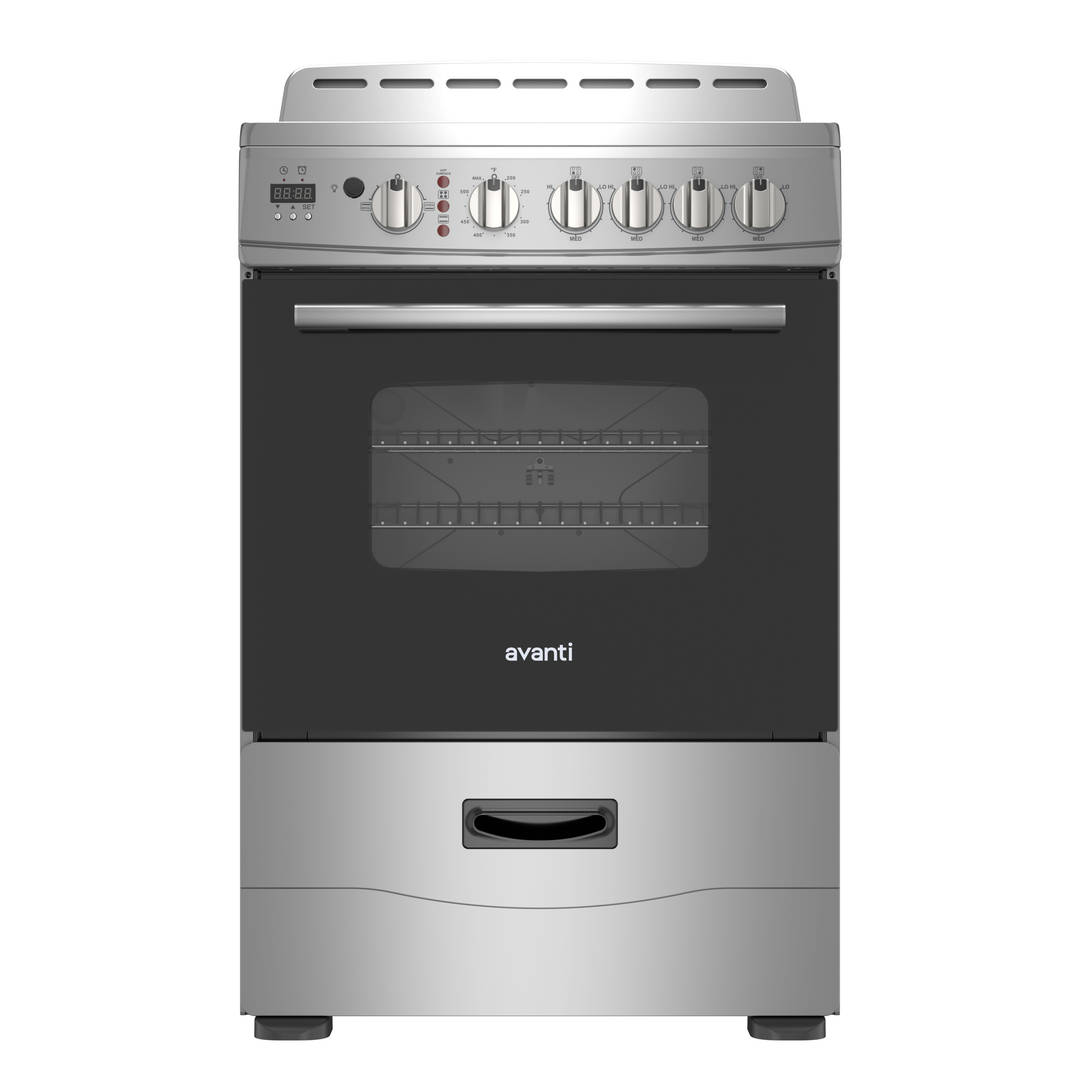 Avanti 24-Inch Freestanding Electric Range with Ceramic Glass Cooktop and Digital Timer, in Stainless Steel (CERU240P3S)