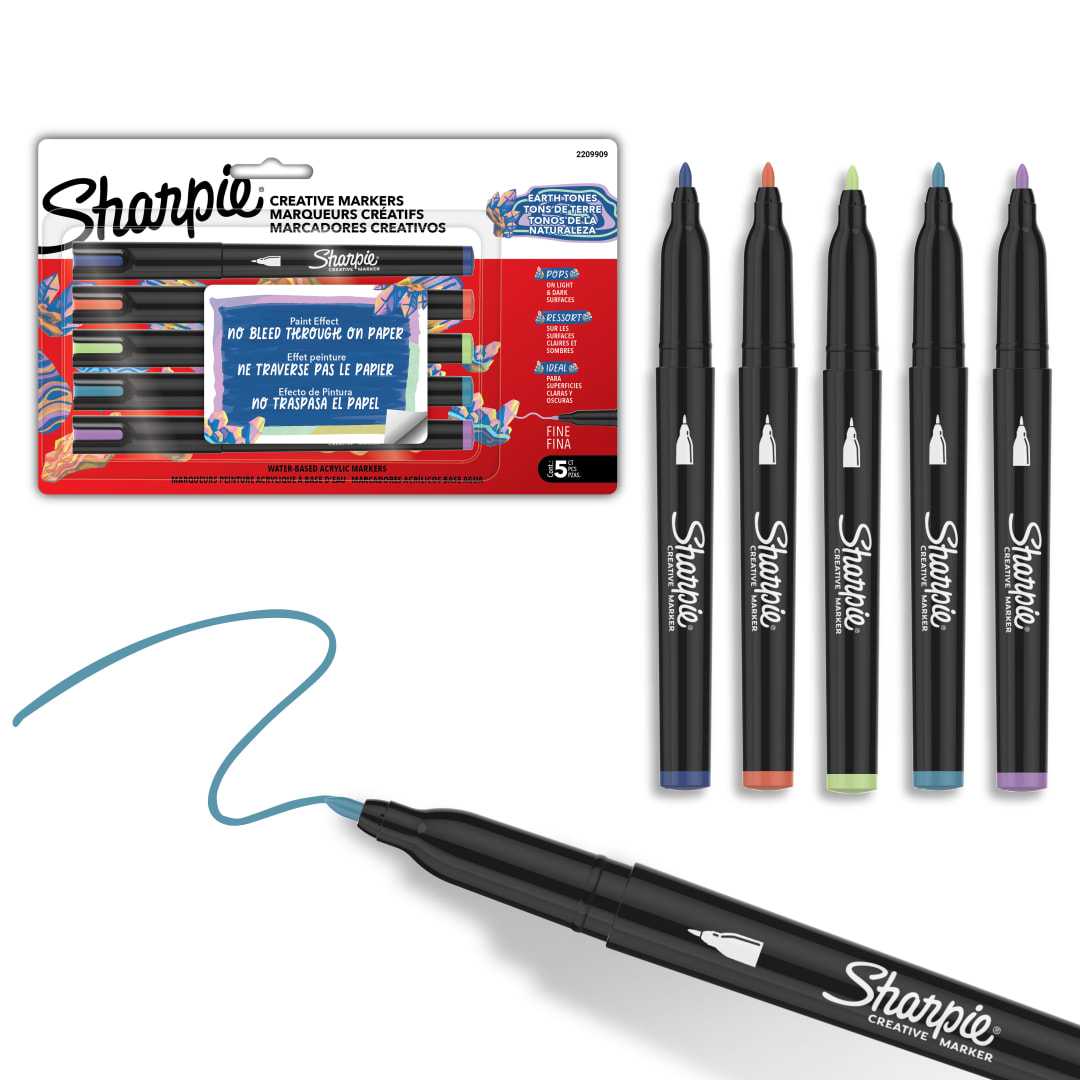 Sharpie Creative Markers, Earth Tones, Water-Based Acrylic Paint Markers, Fine Tip, 5 Count