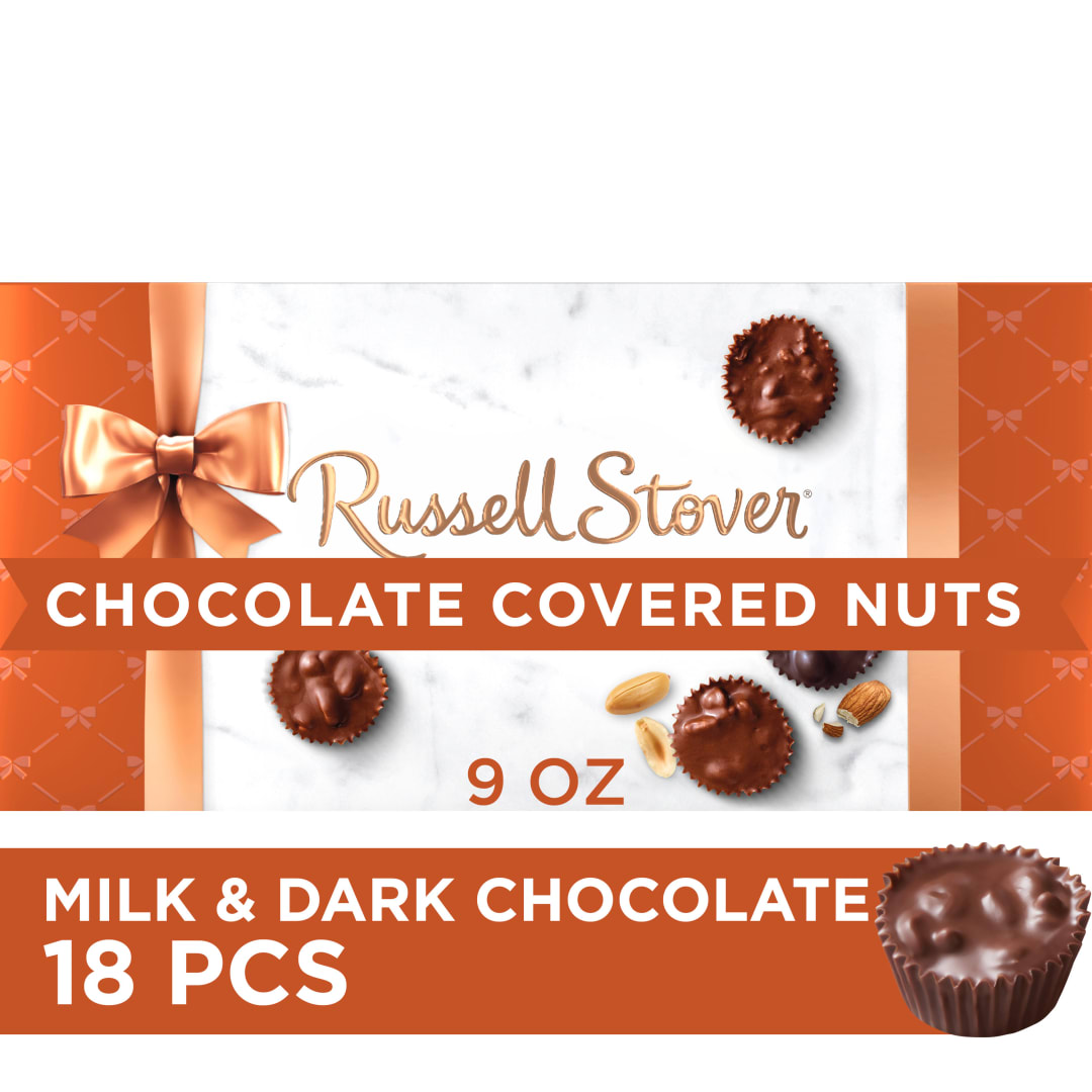 RUSSELL STOVER Chocolate Covered Nuts in Milk & Dark Chocolate Candy Gift Box, 9 oz.