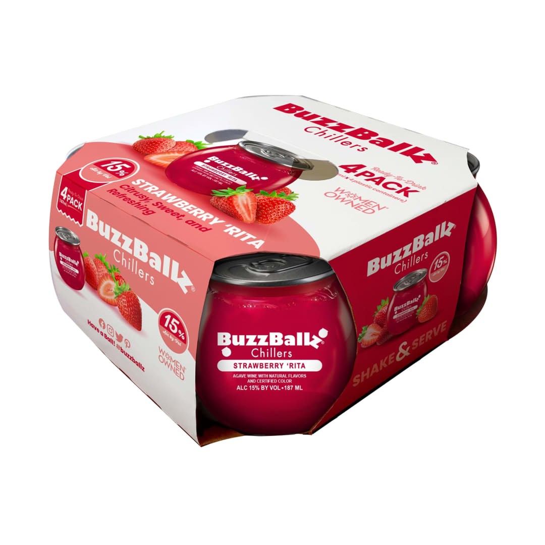 BuzzBallz Strawberry Wine Cocktail 4 Pack 187ml 30 Proof