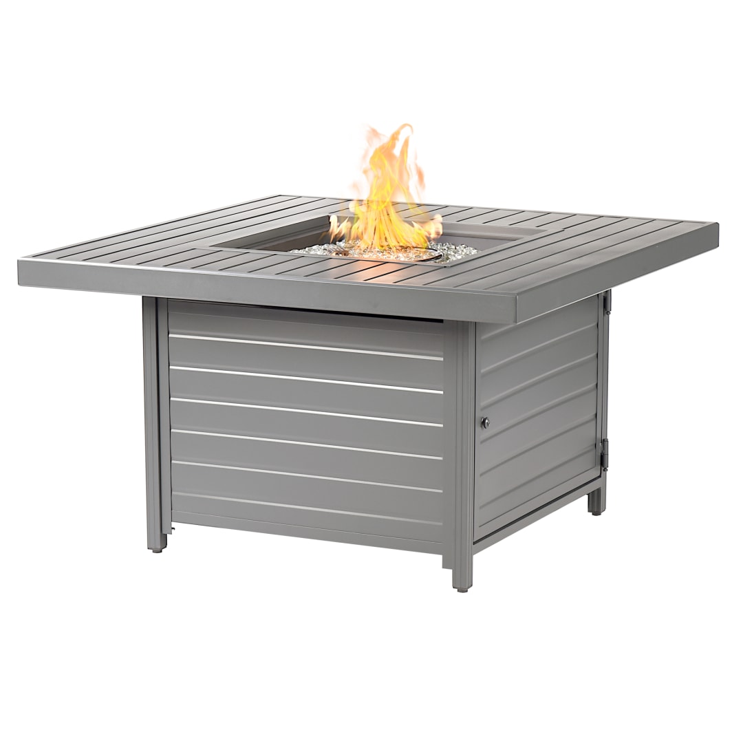 Square 42 in. x 42 in. Aluminum Propane Fire Pit Table with Glass Beads, Two Covers, Lid, 55,000 BTUs in Grey Finish