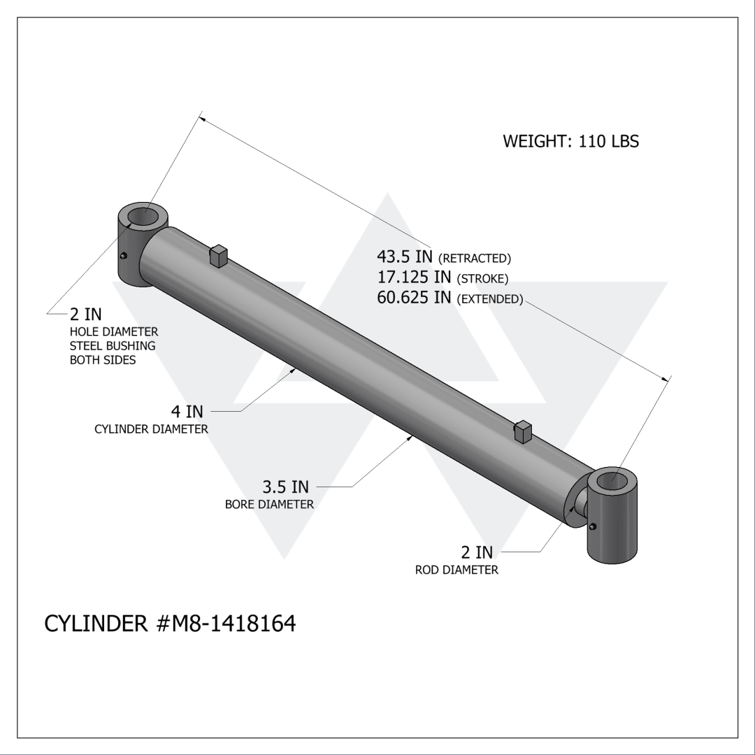 Wastebuilt® Replacement for McNeilus Dump Cylinder, Dual Cush (3.5" X 2" X 17.125")