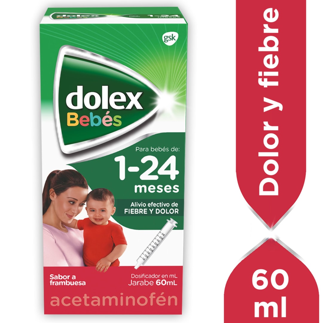 Dolex Bebés Acetaminofen Alivio de la fiebre y el dolor Jarabe 1-24 meses 60 ml