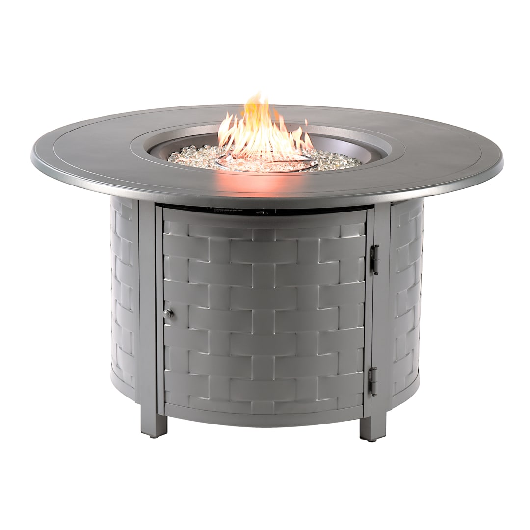 Round 44 in. x 44 in. Aluminum Propane Fire Pit Table with Glass Beads, Two Covers, Lid, 55,000 BTUs in Grey Finish