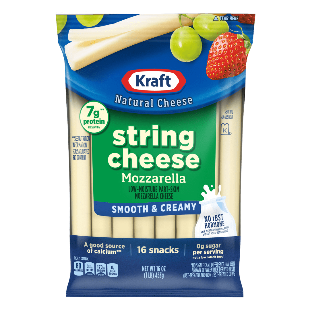 Kraft Natural Mozzarella String Cheese Snacks, 16 Count Sticks