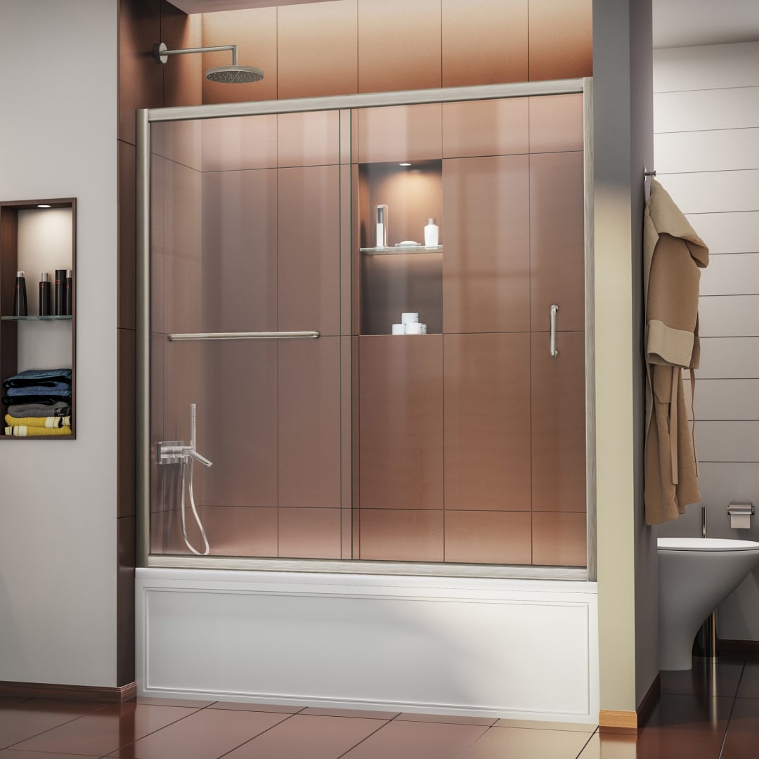DreamLine Infinity-Z 56 - 60 inch W x 58 inch H Semi-Frameless Sliding Tub Door in Brushed Nickel and Clear Glass