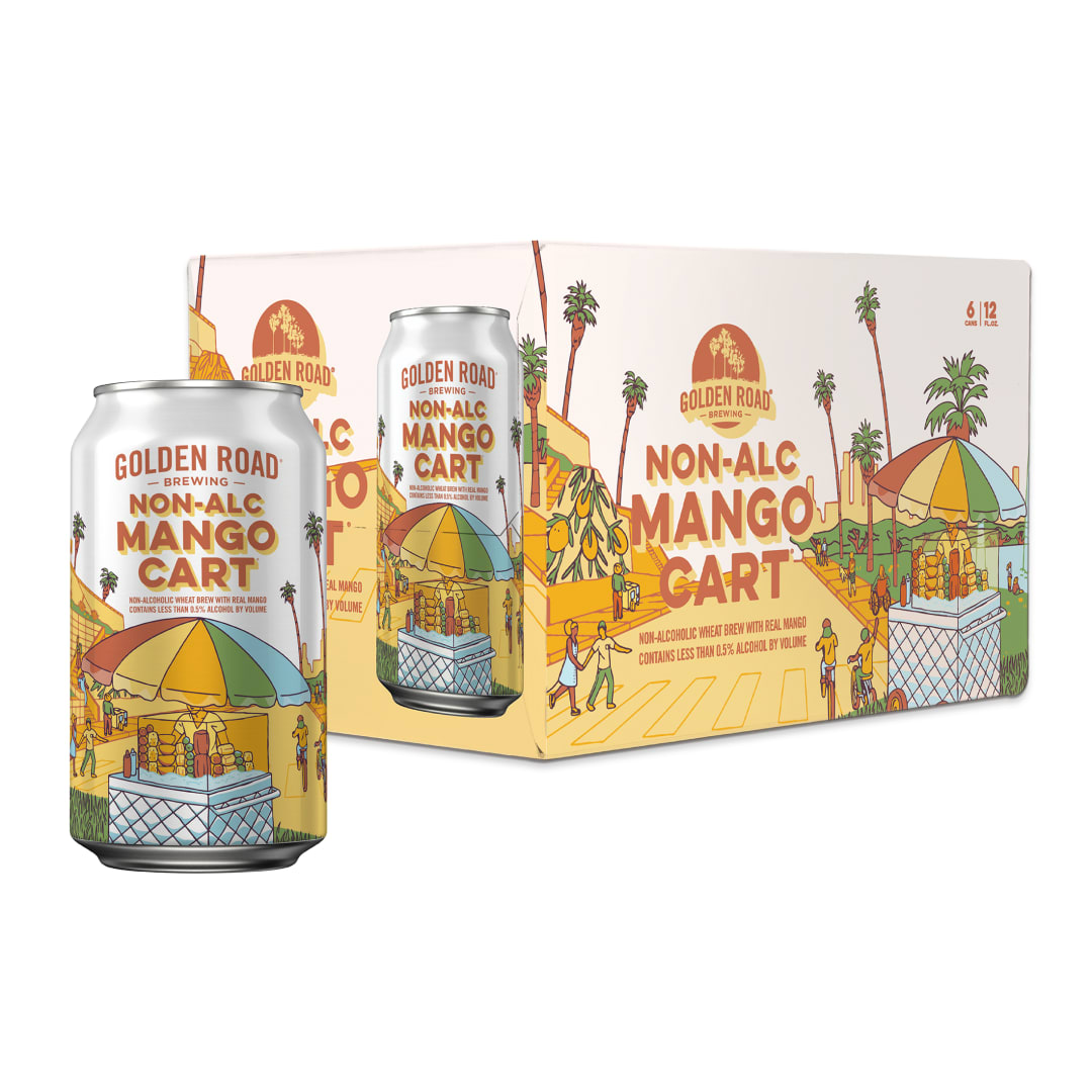 Golden Road Brewing Mango Cart Non-Alcoholic Wheat Brew, 6 Pack 12 fl. oz. Cans