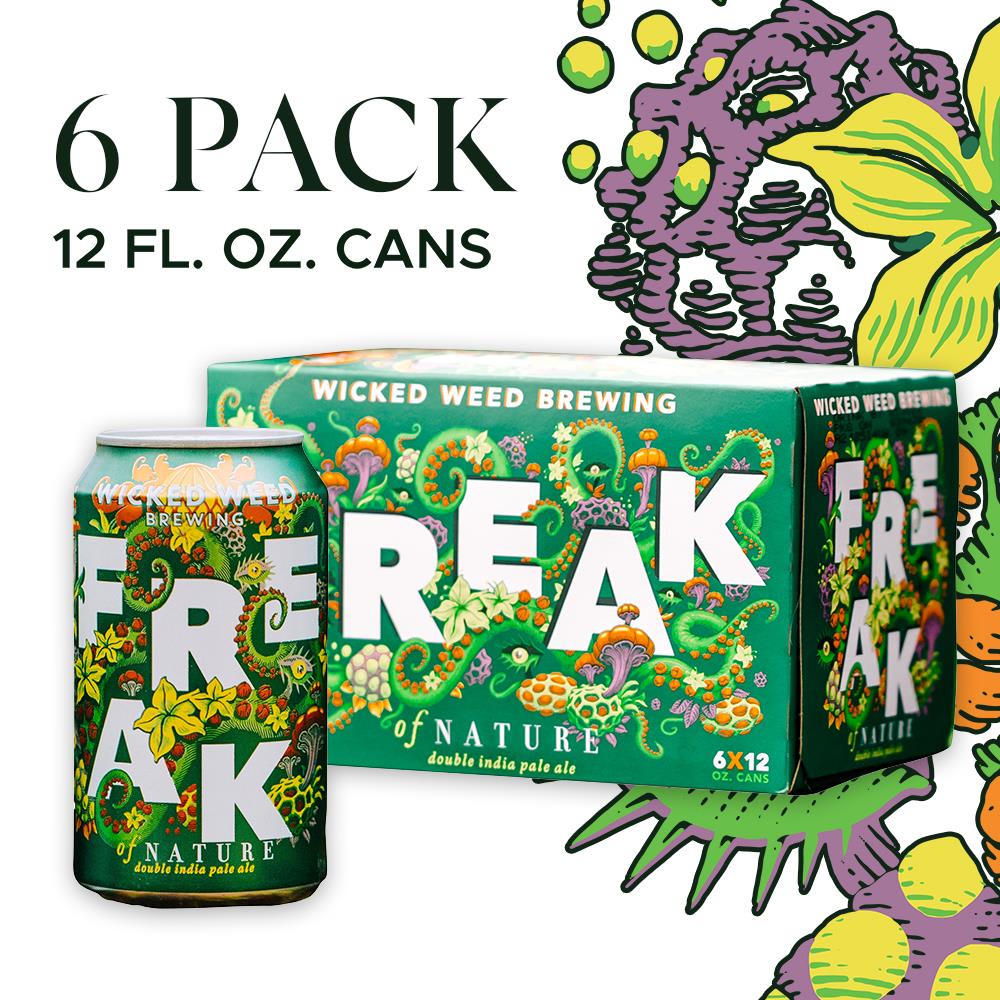 Wicked Weed Brewing Freak of Nature India Pale Ale Craft Beer, 6 Pack Beer, 12 FL OZ Cans, 8.5% ABV