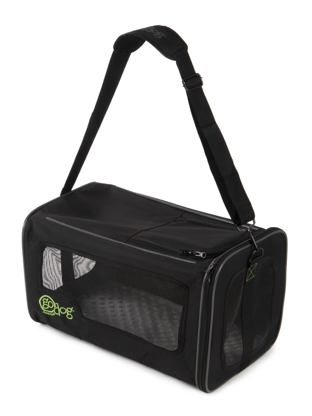 goDog Airline Approved Pet Carrier, Soft Liner, Mesh Windows, Spring Frame, Black, Medium