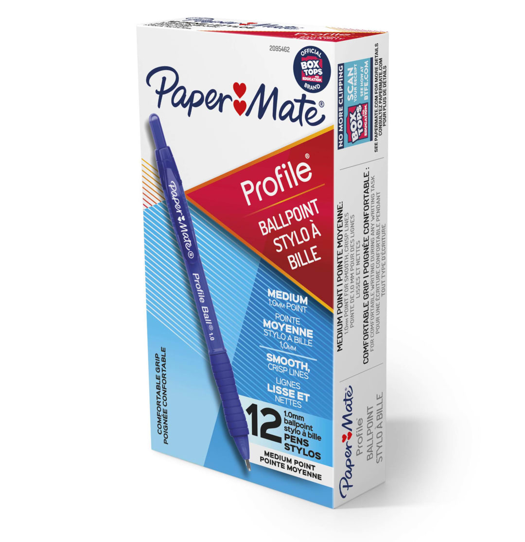 Paper Mate Ballpoint Pen, Profile Retractable Pen, Medium Point (1.0 mm), Blue, 12 Count
