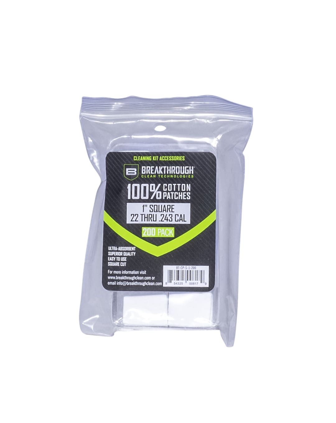 BCT™ Cotton Patches, 1" Square, .22 Thru .243 Caliber, 200-Pack