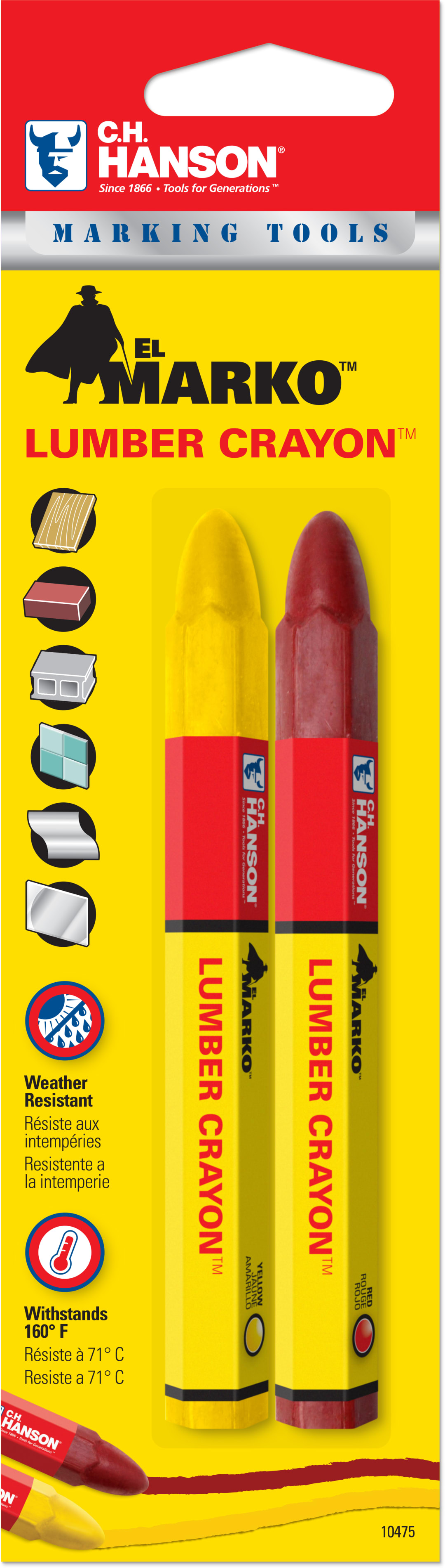 El Marko® Lumber Crayon-Yellow/Red 2Pcs. Carded
