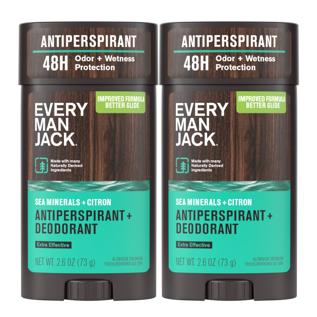 Every Man Jack Men’s Sea Minerals + Citron Antiperspirant Deodorant – New & Improved Formula – 48-Hour Odor & Sweat Defense– 2.6 oz (2 Pack)