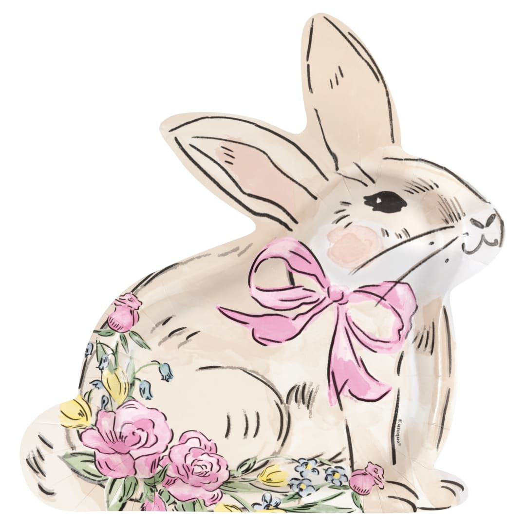 Watercolor Easter Bunny-Shaped 8.25" Dessert Plates, 8ct