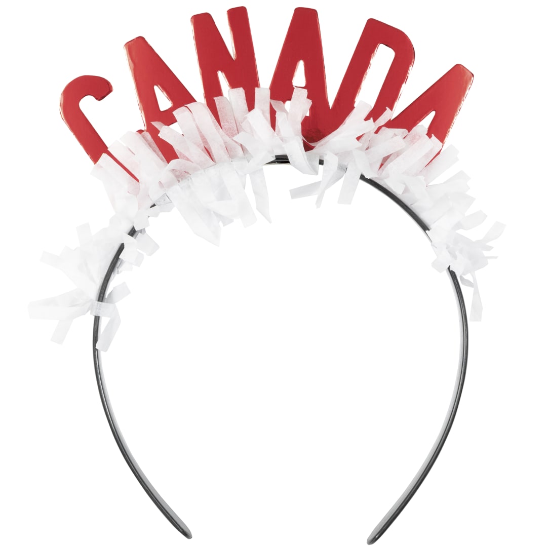 Canada Day "Canada" Foil Cutout Headbands with Fringe, 4ct