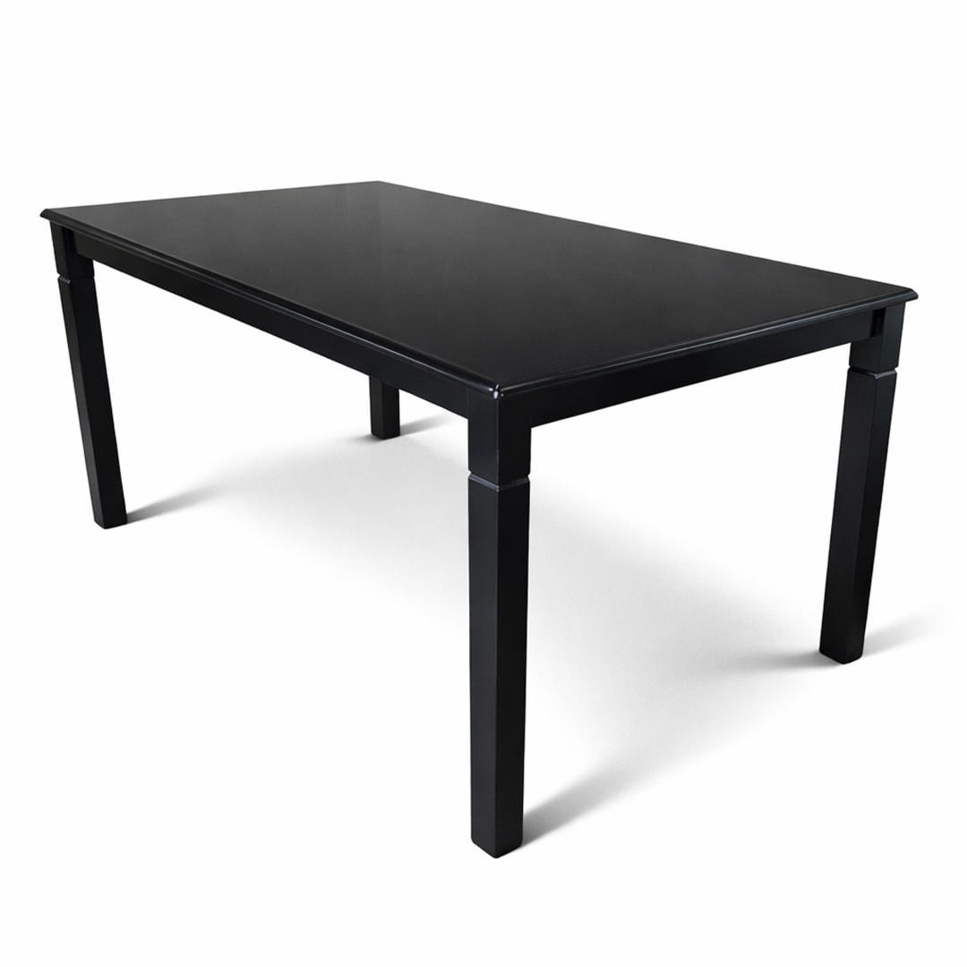 Modern 63 Inch Rectangular Dining Table, Black Finish Solid Rubberwood