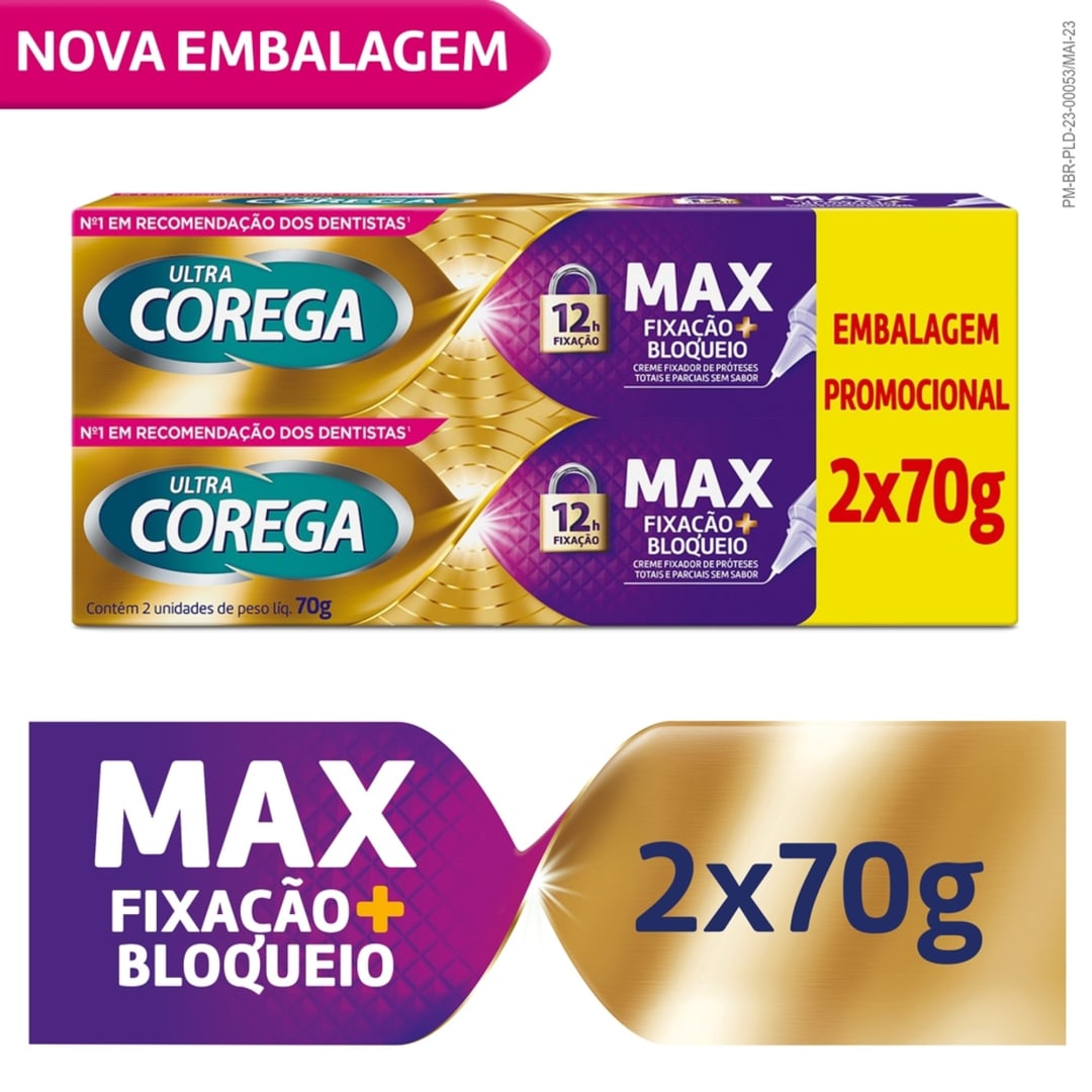 Ultra Corega Creme Max Fixação + Bloqueio – Fixador de prótese Kit com 2x70g
