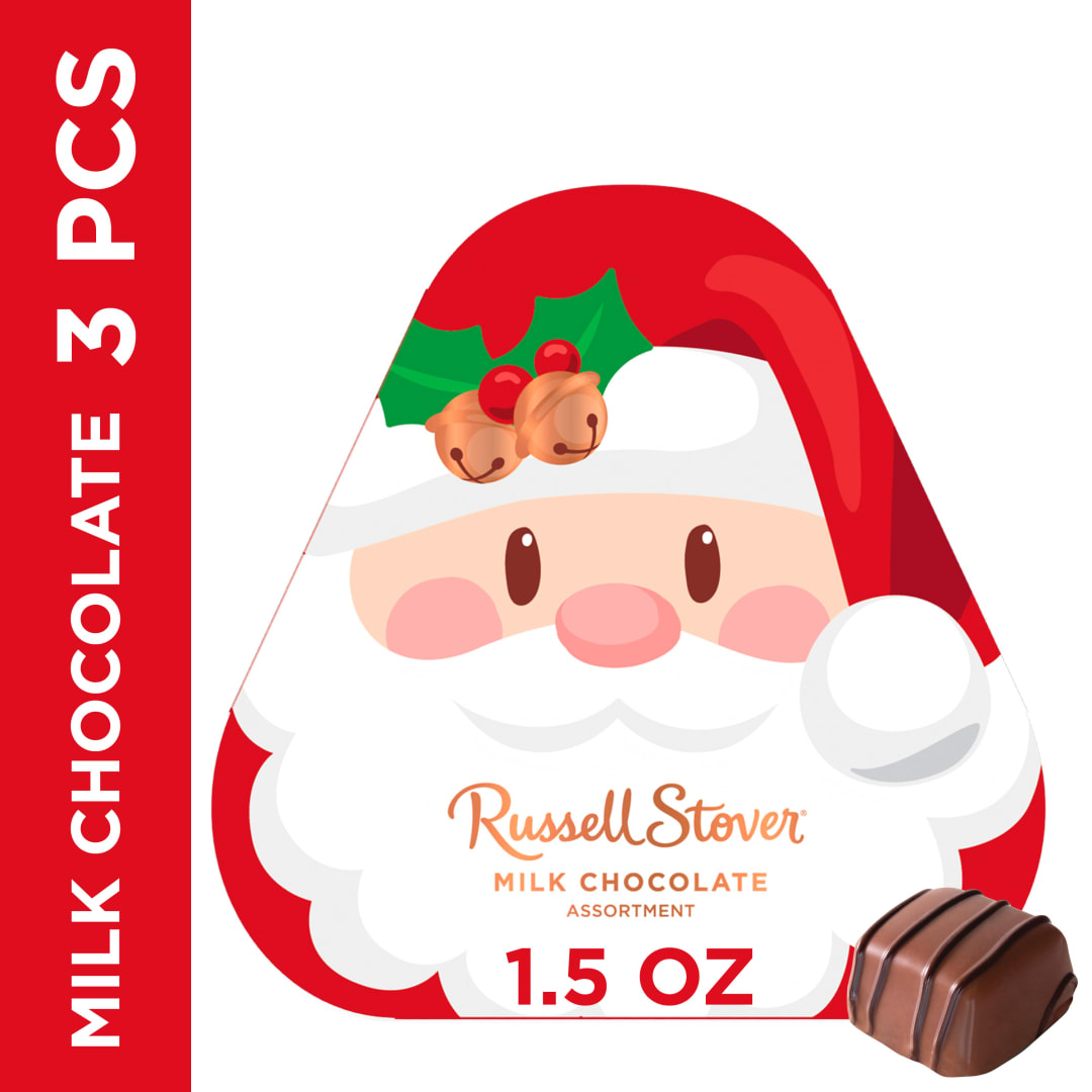 RUSSELL STOVER Christmas Assorted Milk & Dark Chocolate Santa Gift Box, 1.5 oz.