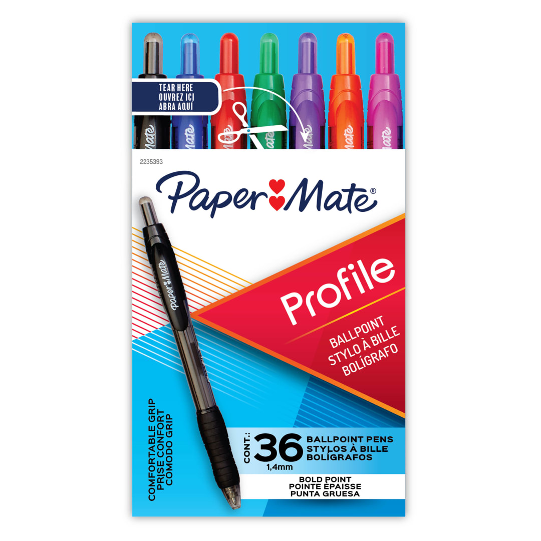 Paper Mate Profile Retractable Ballpoint Pens, Medium Point (1.4mm), Assorted, 36 Count