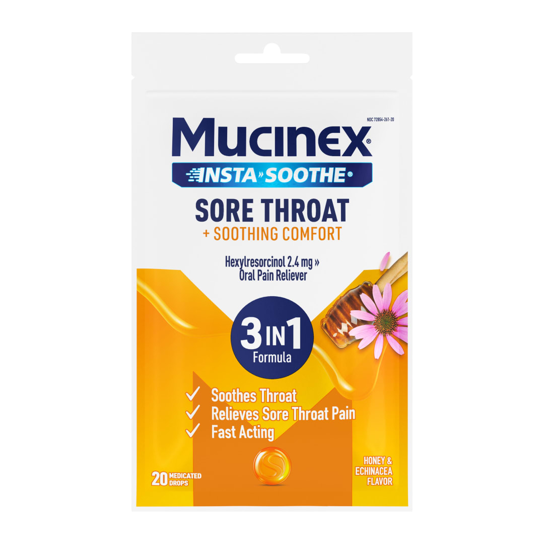 MUCINEX® InstaSoothe™ Sore Throat + Soothing Comfort - Honey & Echinacea 36/20 ct.