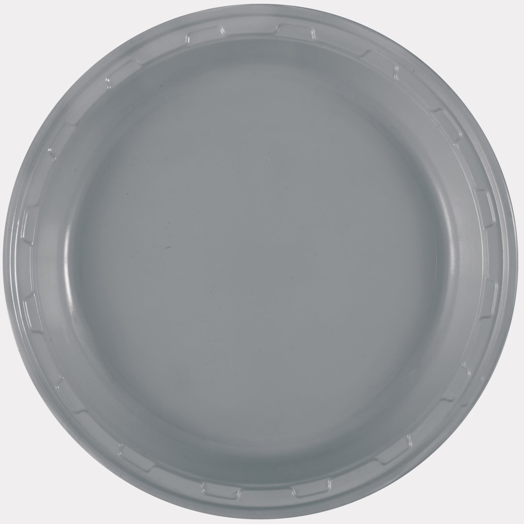 Silver Solid Round 10" Plastic Dinner Plates, 50ct