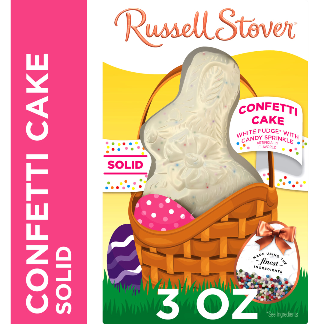 RUSSELL STOVER Easter Bunny Solid White Fudge Confetti Cake Candy Rabbit, 3 oz.
