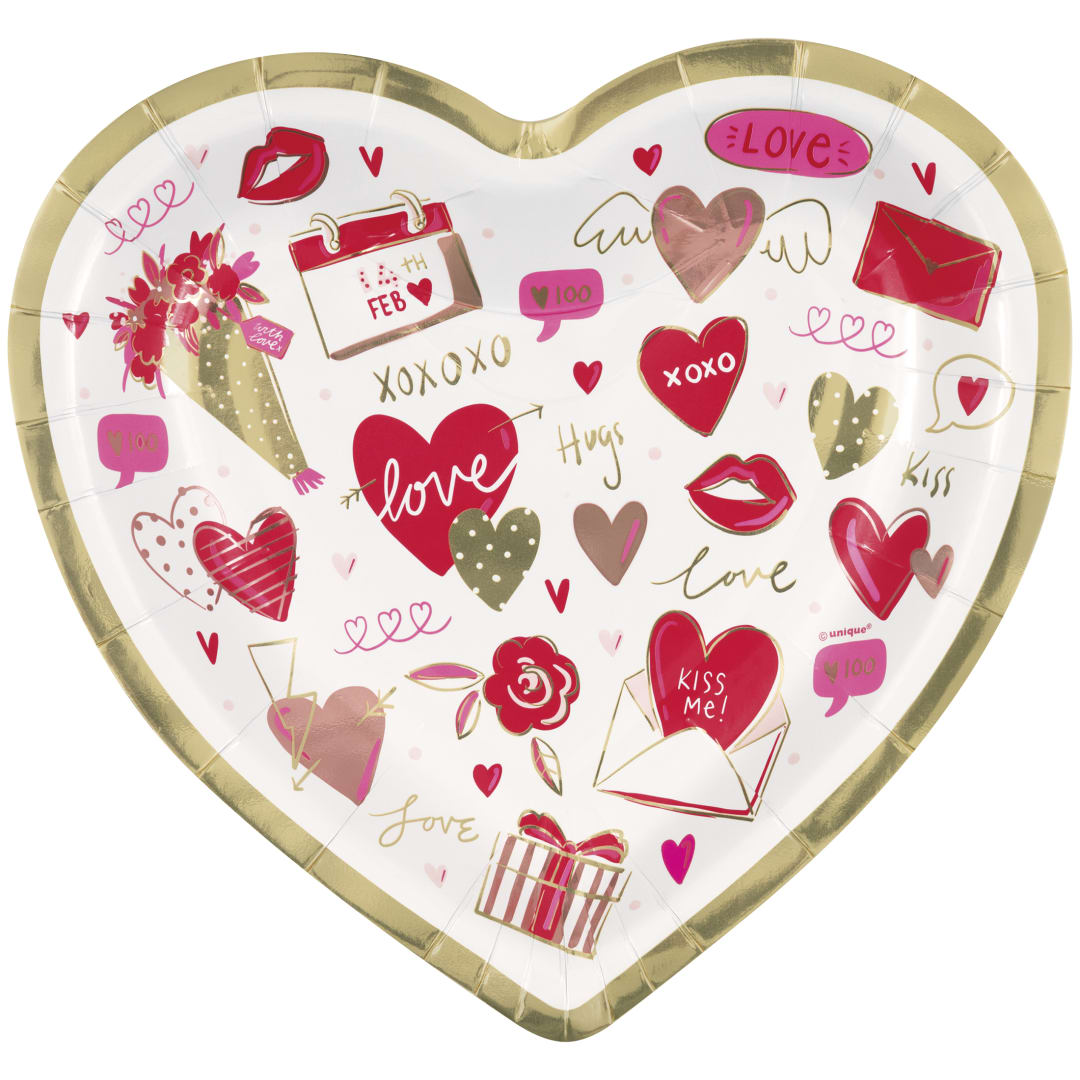 Red &amp; Pink Valentines Heart Shaped 8.25" Dessert Plate, 8ct - Foil Board