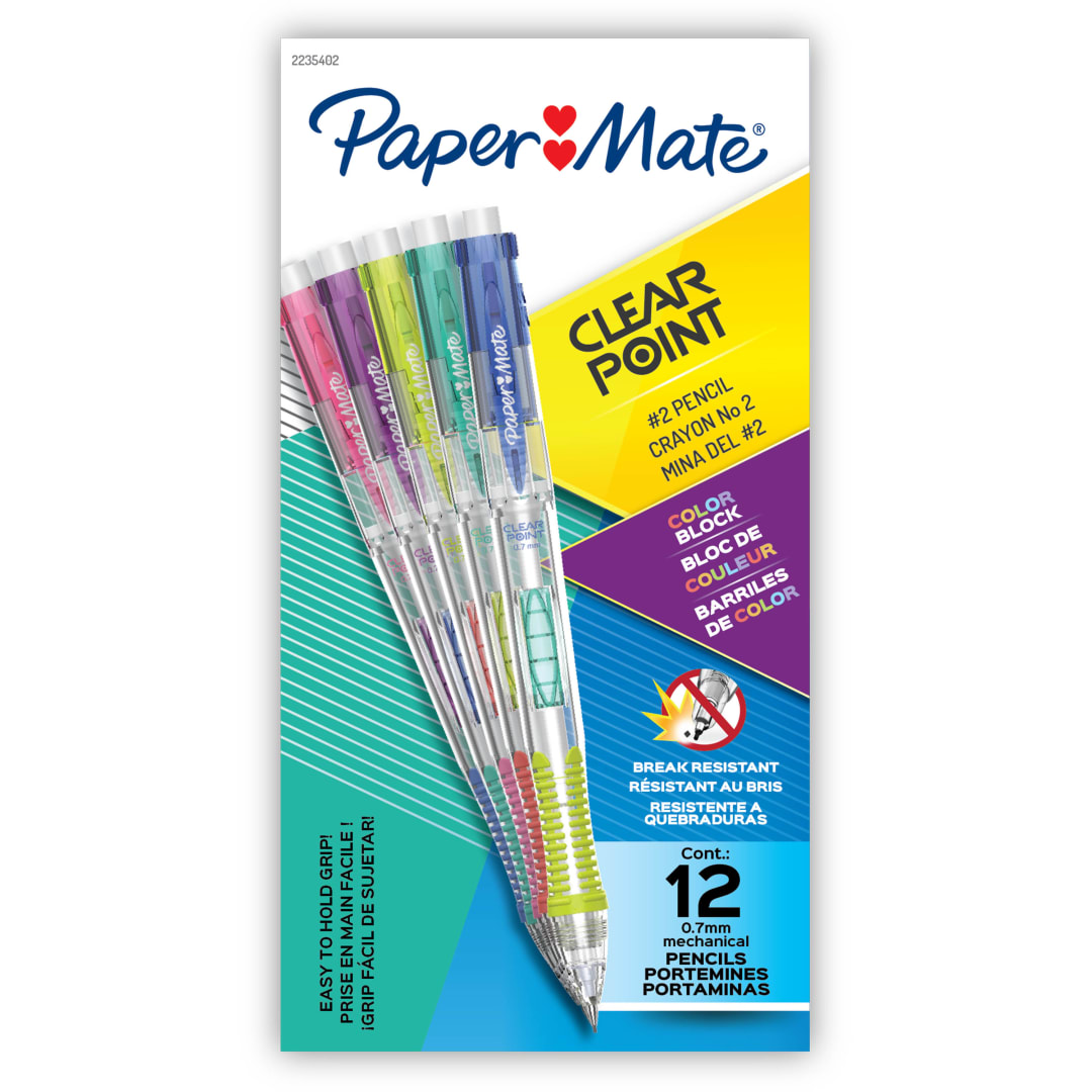 Paper Mate Clearpoint Mechanical Pencil, Color Block Edition, HB #2 Lead (0.7mm), 12 Count