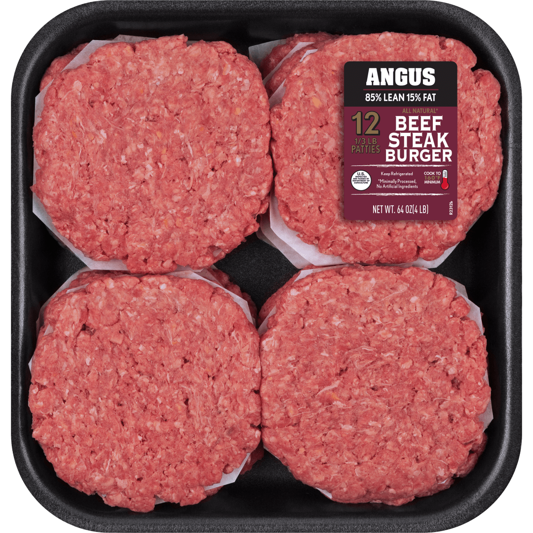 All Natural* 85% Lean/15% Fat Angus Steak Burgers 12 Count, 4 lb