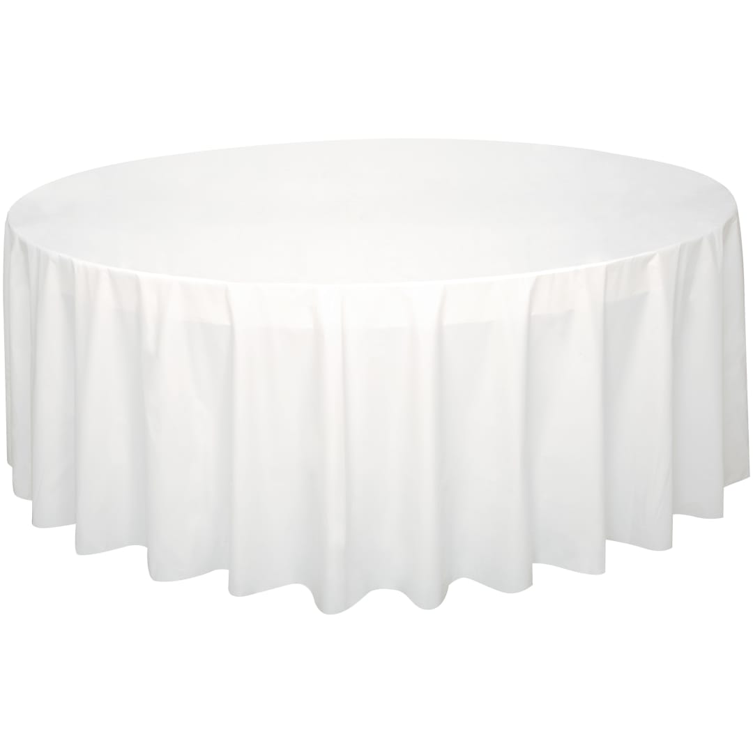 Bright White Solid Round Plastic Table Cover, 84"