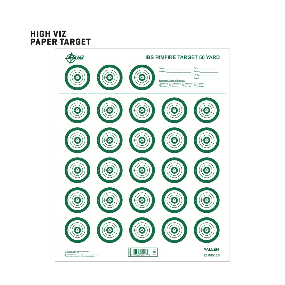 EZ Aim® IBS Rimfire Paper Shooting Targets, 14"W x 17"H, 25-Pack, Green/White