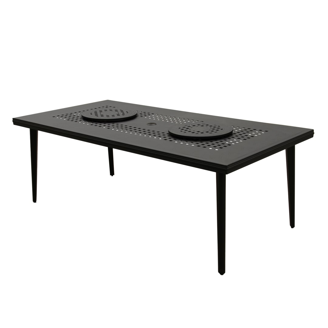 Modern Outdoor Mesh Aluminum Black 84-in Rectangle Large Patio Dining Table with Two Lazy Susans