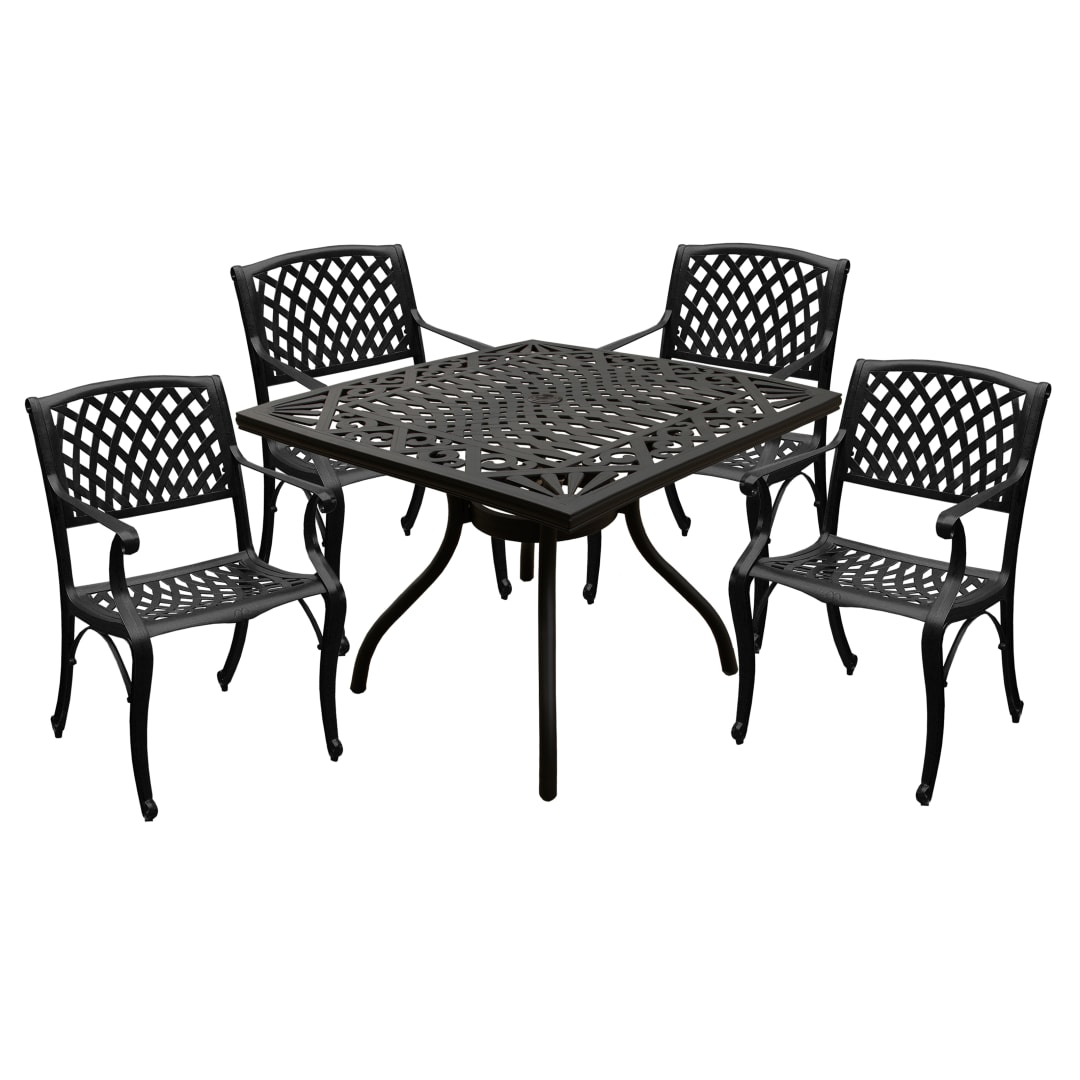 Modern Ornate Outdoor Mesh Aluminum 37-in Black Square Patio Dining Set with Four Chairs