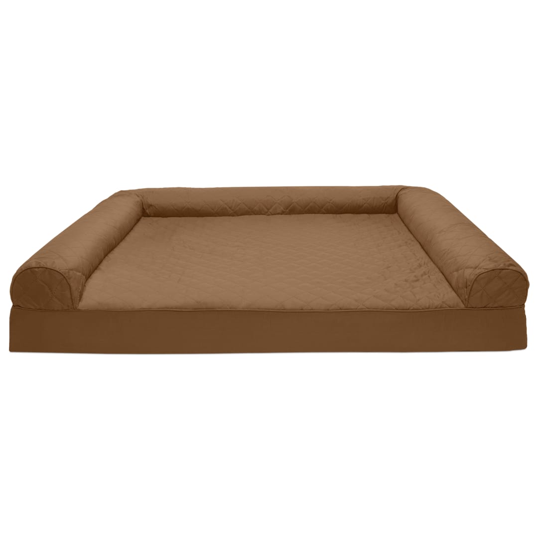 FurHaven Classic Sofa Orthopedic Dog Bed For Large Dogs, Solid Orthopedic Foam Slab for Joint Support, Removable Washable Cover, Jumbo Plus/XXL, Quilted Sofa, Toasted Brown