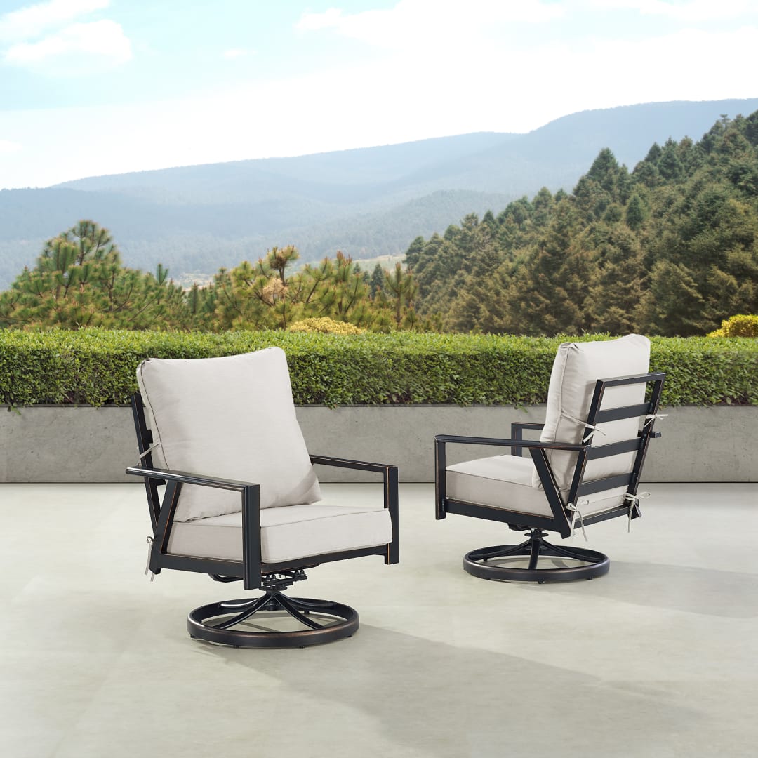 Pair of Black Aluminum Patio Deep Seating Swivel Rocker Club Chairs with Cushions