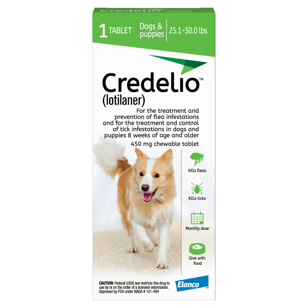 Credelio (lotilaner) Tick & Flea Treatment + Flea Infestation Protection for Dogs 25.1-50.0 lbs. (1 Tablet)