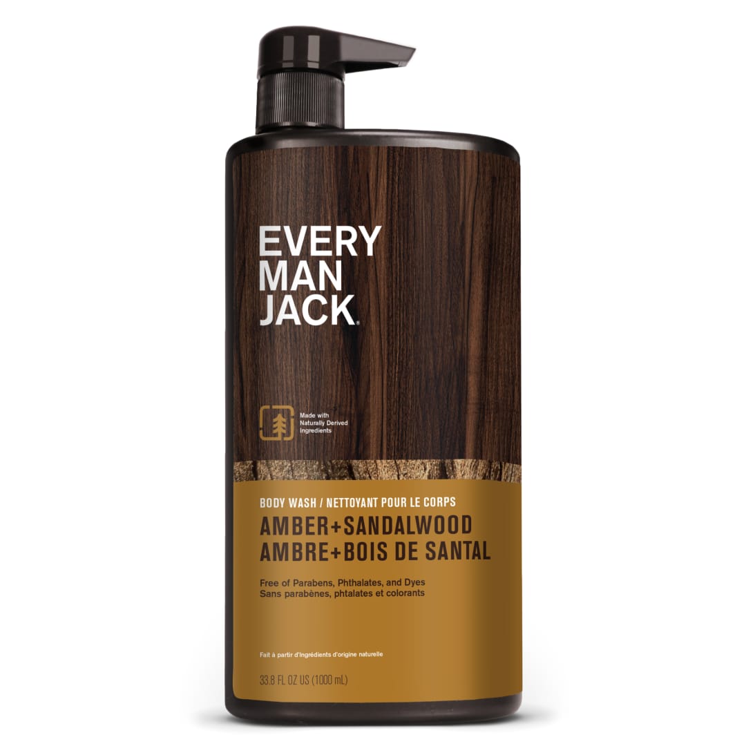 Every Man Jack Amber + Sandalwood Mens Body Wash for All Skin Types - Cleanse, Hydrate, and Smell Great - Free of Parabens, Phtalates, and Dyes - 33.8 fl oz