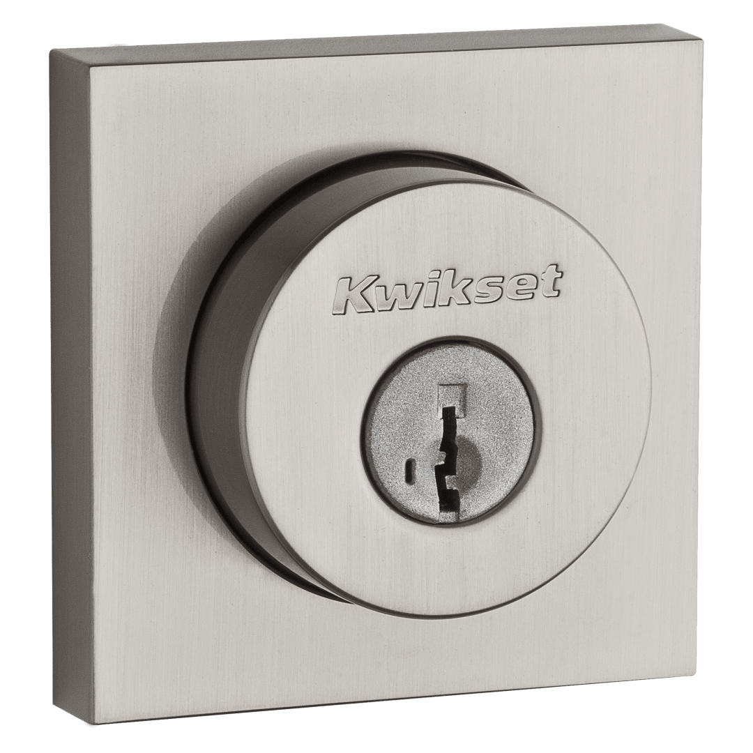 158 Square Single Cylinder Deadbolt in Satin Nickel featuring SmartKey Security
