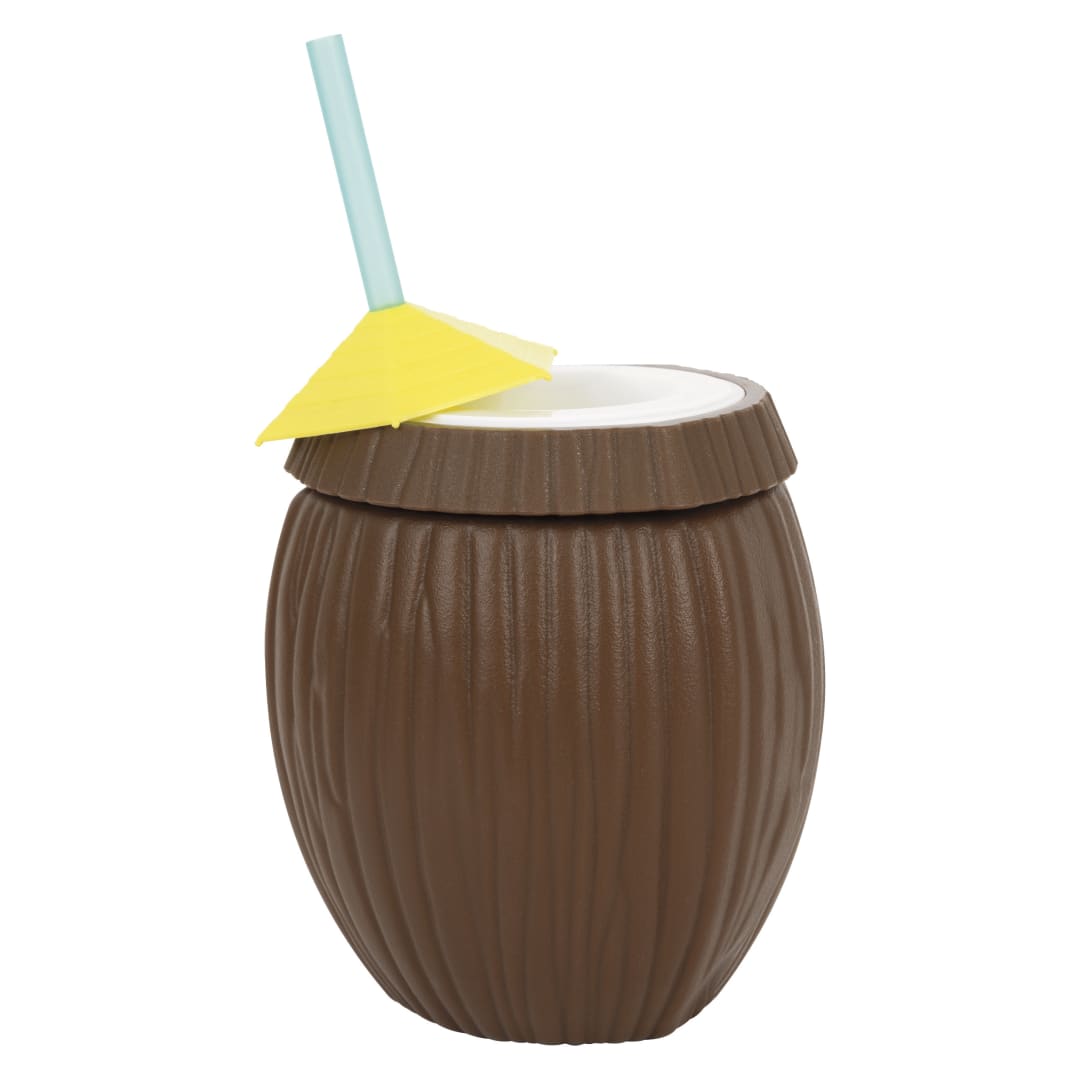 Coconut-Shaped 28oz Plastic Tumbler with Lid and Straw